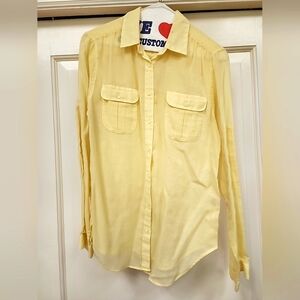 Vintage Women's Zinnia Yellow Sheer Button-Down Long Sleeve Shirt- Size 10